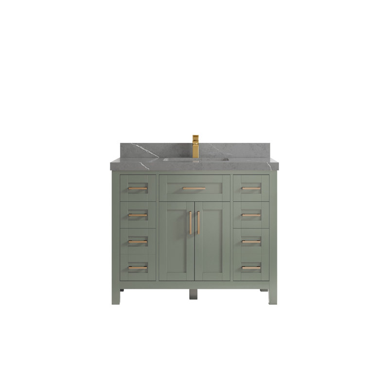 Cambridge 42 In. W X 22 In. D Single Sink Bathroom Vanity In Evergreen With 2 In. Quartz, Piatra Gray