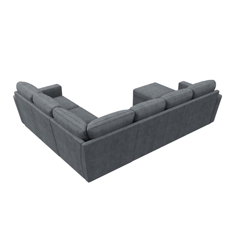 Latitude Run® U Shaped Sleeper Sectional Modular Sofa Bed With Storage Chaise, Bluish Gray Polyester