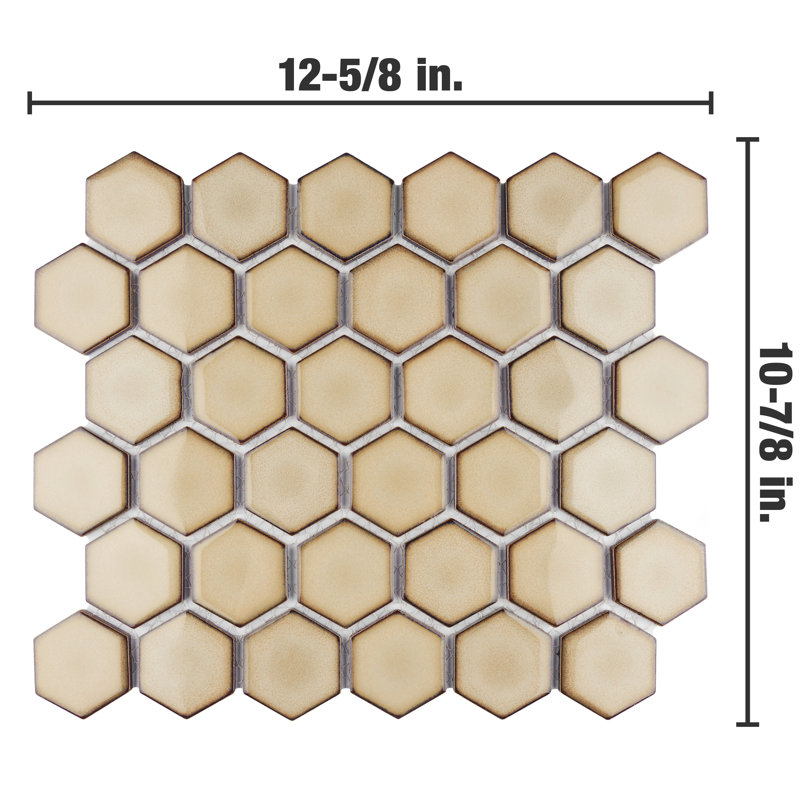 Hudson Due 2" Hex 10-7/8 " x 12-5/8 " Porcelain Mosaic Floor and Wall Tile, Caffe