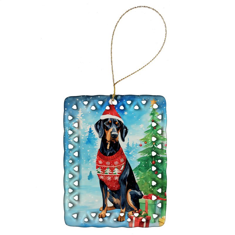 Ornement de Noël noir et brun clair en porcelaine Coonhound, Noir et brun clair Coonhound 3372