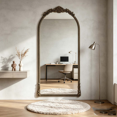 73.3"Arch Oval Vintage Relief Mirror Wall Hanging Elegant Decorative Mirror