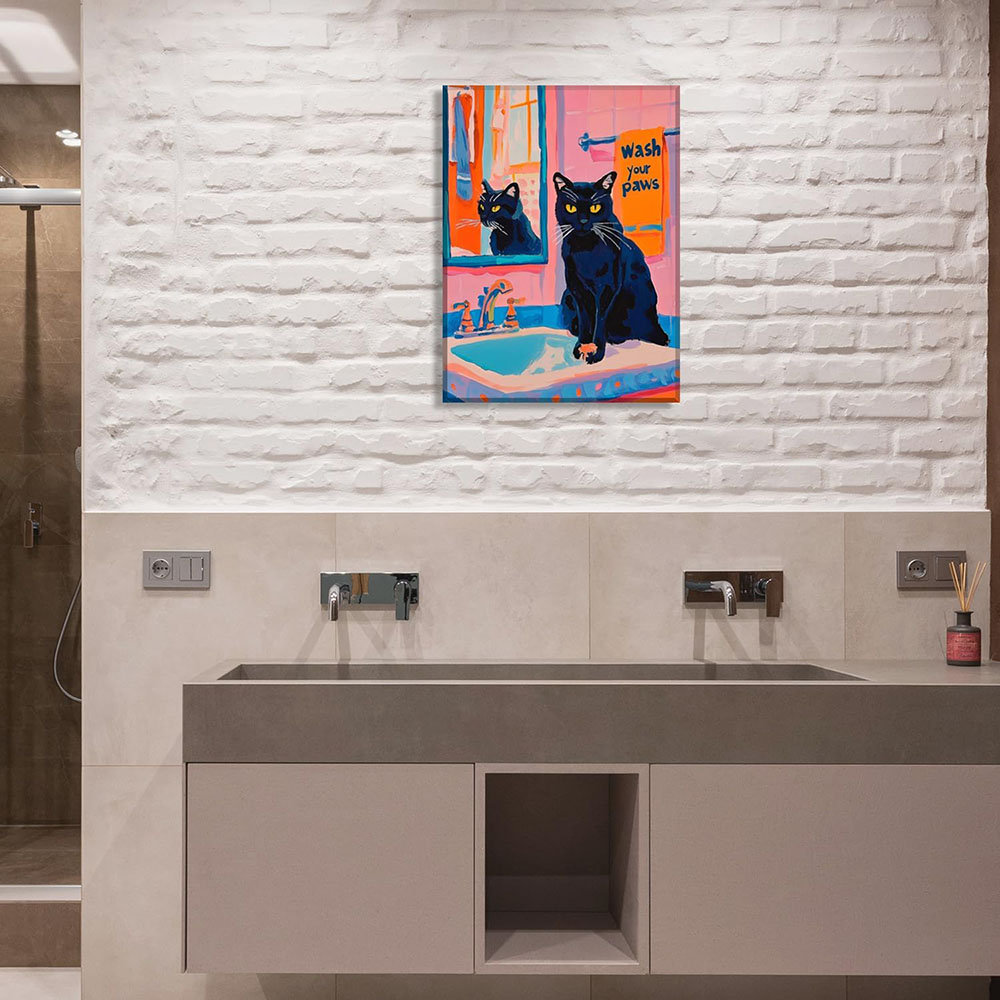 Bloomsbury Market Funny Bathroom Cat Wall Art Wash Your Paws Wall Decor ...