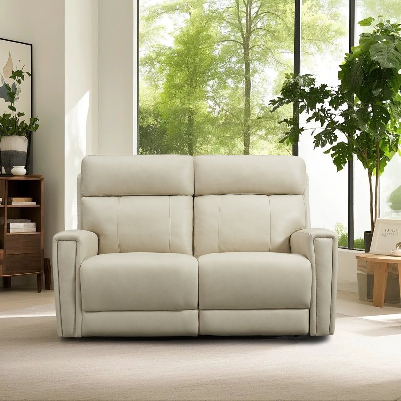 Causeuse inclinable électrique en cuir fleur de luxe Avani avec charge USB, zéro gravité et appui-tête électrique, Beige