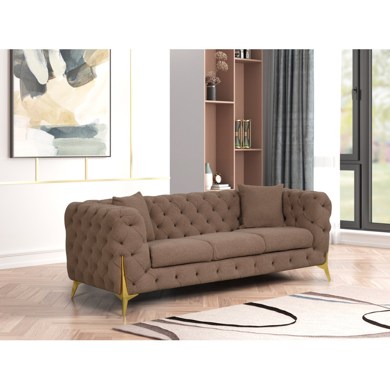 Moorehead 84.25" Boucle Fabric Sofa,  Brown Boucle Fabric