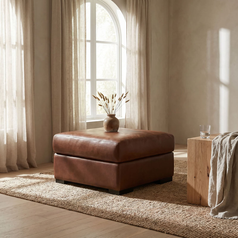Repose-pieds rectangulaire en cuir véritable Akar