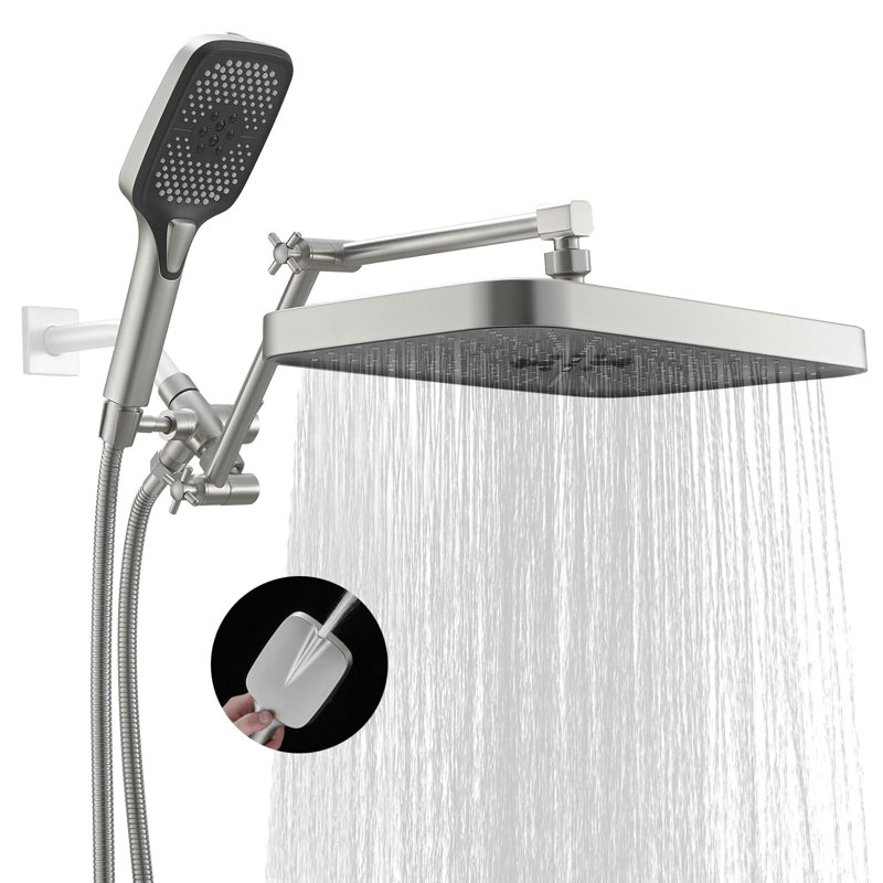 Dual Shower Head With Handheld Spray - High Pressure Rainfall Shower System, 3+1 Spray Modes, Includes 3-Way Diverter & Adjustable Extension Arm