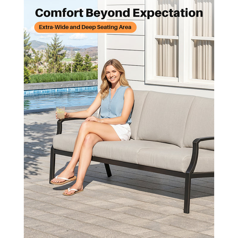 3-Seater Outdoor Patio Couch, Never-Rust Aluminum Outdoor Sofa, Spacious Patio Sofa Couch with Thick Cushion, 3 Seats Outdoor Club Sofa Patio Furniture Sofa for Backyard, Garden, Dark Bronze