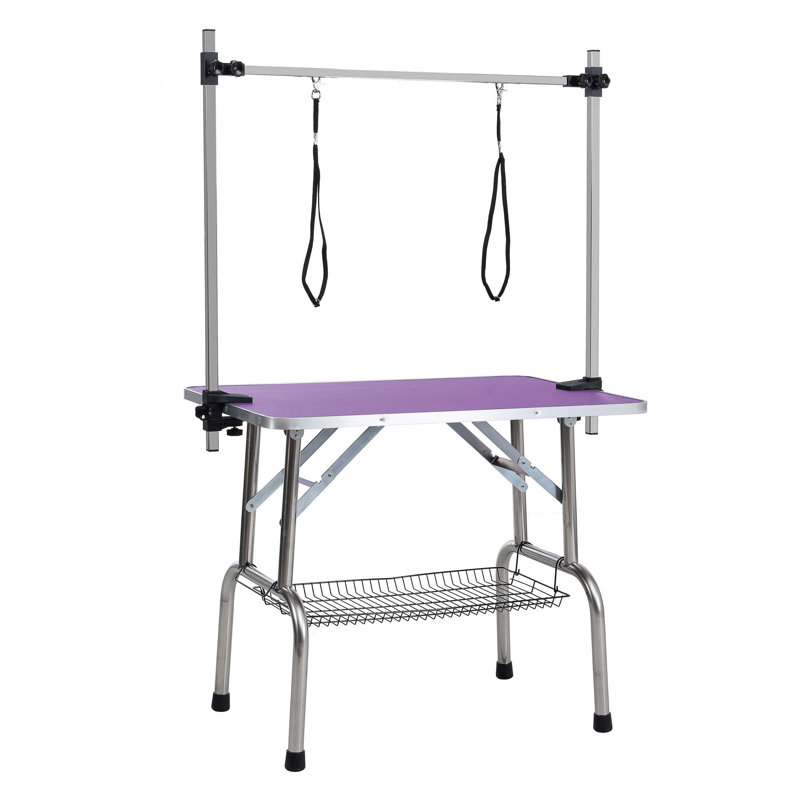 Tapis de table pliant pour chien en acier inoxydable avec accoudoirs réglables, H 30 po x l 24 po x P 42 po, Mauve
