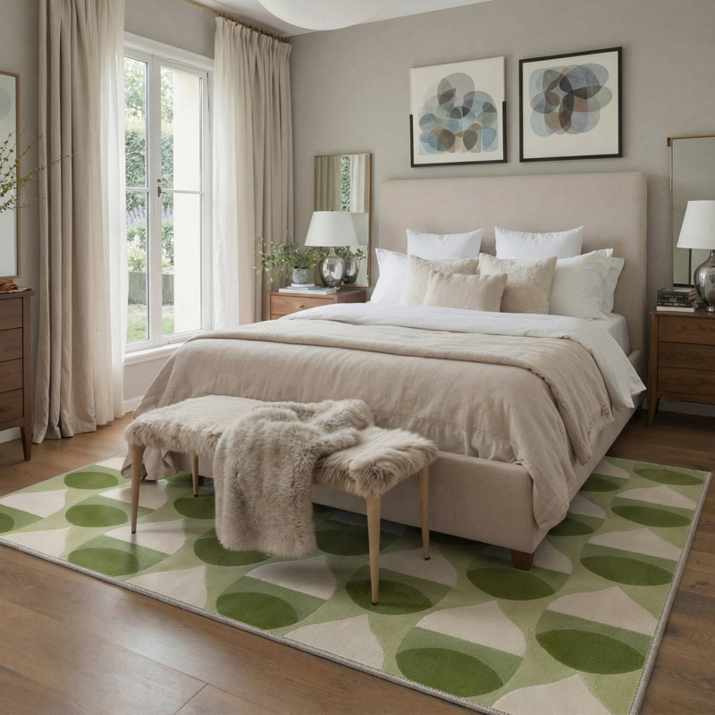 Tapis vert / beige à motif géométrique Cena, Rectangulaire 8 pi x 10 pi