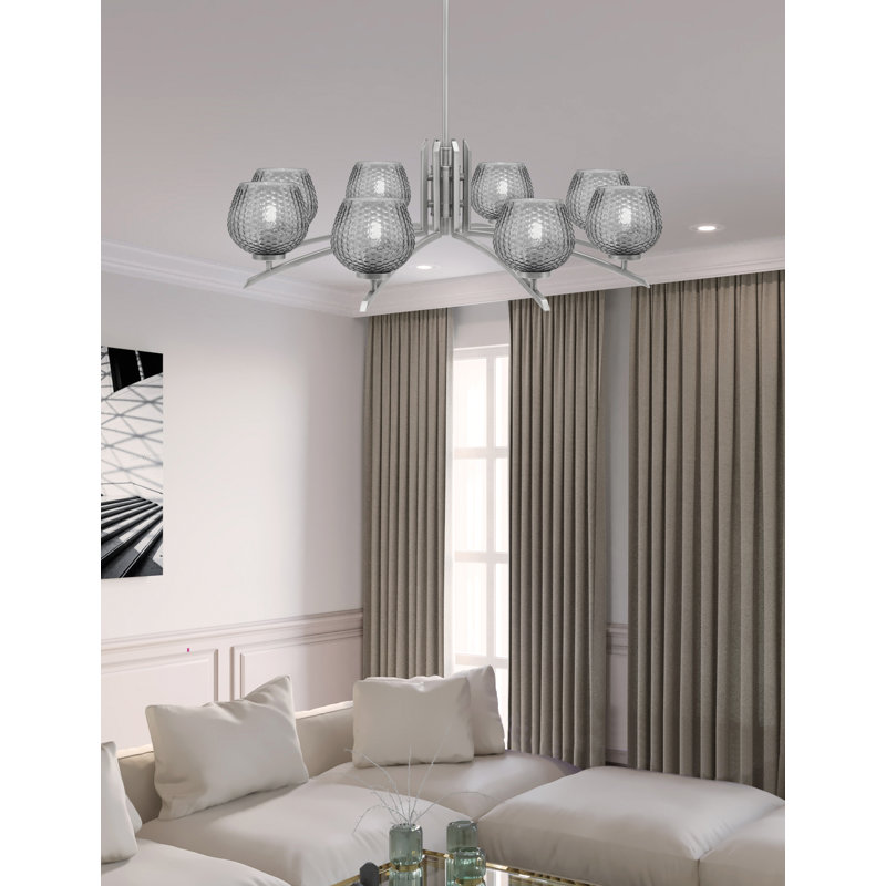 Lustre lumineux avec verre texturé fumé 6 po, H 58,25 po x l 36 po x P 36 po, Graphite, 8