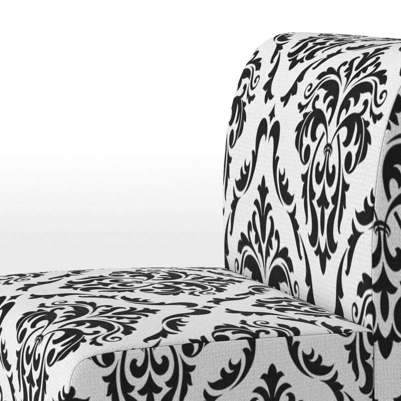 Fauteuil de chambre rembourré à motif damassé noir et blanc