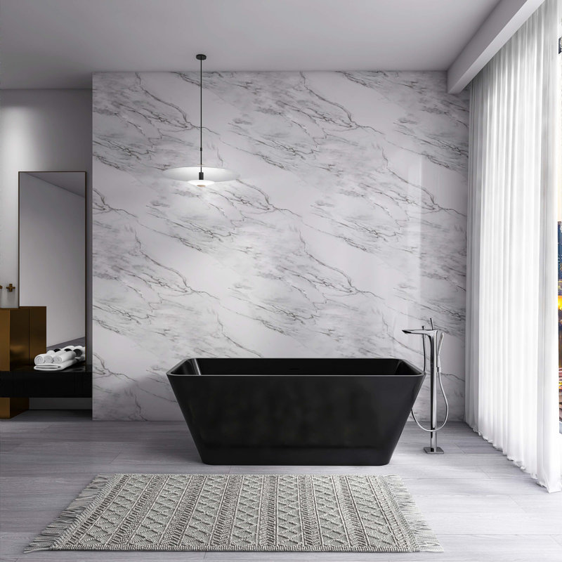 Baignoire de trempage autoportante à surface solide de 67 pouces pour salle de bain, Noir