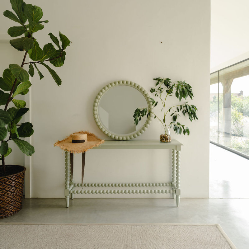 142cm Solid Wood Console Table, 76cm H x 142cm W x 34cm D, Pale Olive