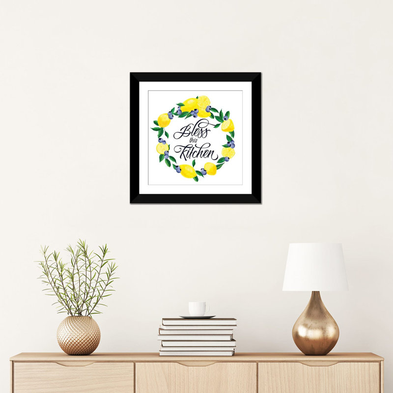 «Lemon Blueberry Kitchen Sign I», impression sur toile, H 16 po x l 16 po x P 1 po, Papier d'art encadré noir, Blanc