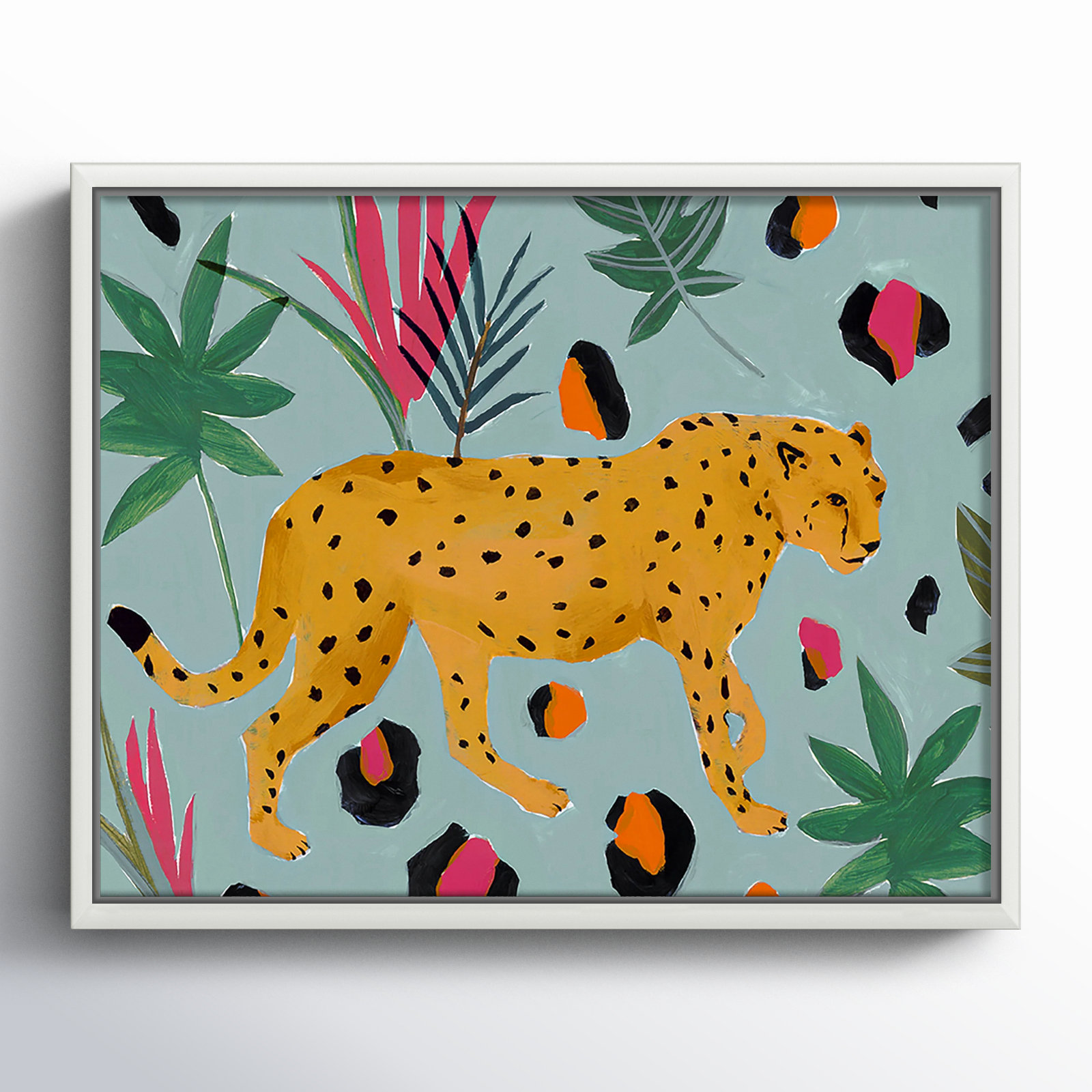 Nyles "Walking Cheetah II" Painting by Isabelle Z, 12.5" H x 15.5" W x 2" D, White Framed Canvas