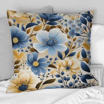 Blue & Ivory Coastal Dreams Floral Pattern - Floral Printed Throw Pillow