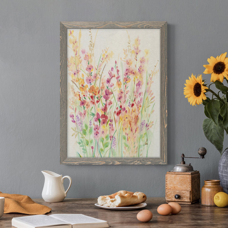 Brilliant Floral I, toile encadrée de qualité supérieure - prête à être accrochée, H 44 po x l 31 po x P 1 po, gris