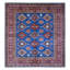 Tapis bleu moyen en laine noué à la main 8 pi 1 po x 8 pi 6 po Super Kazak Medallions