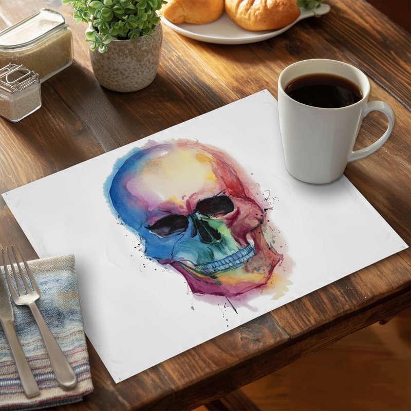 Watercolor Colorful Skull Polyester Placemat - Modern Home Decor