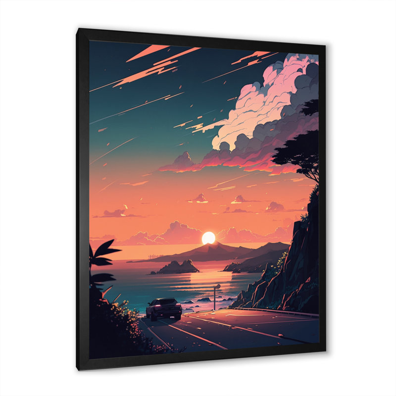 «Road to the Sunset II», reproduction sur toile, H 20 po x l 12 po x P 1 po, Cadre photo noir