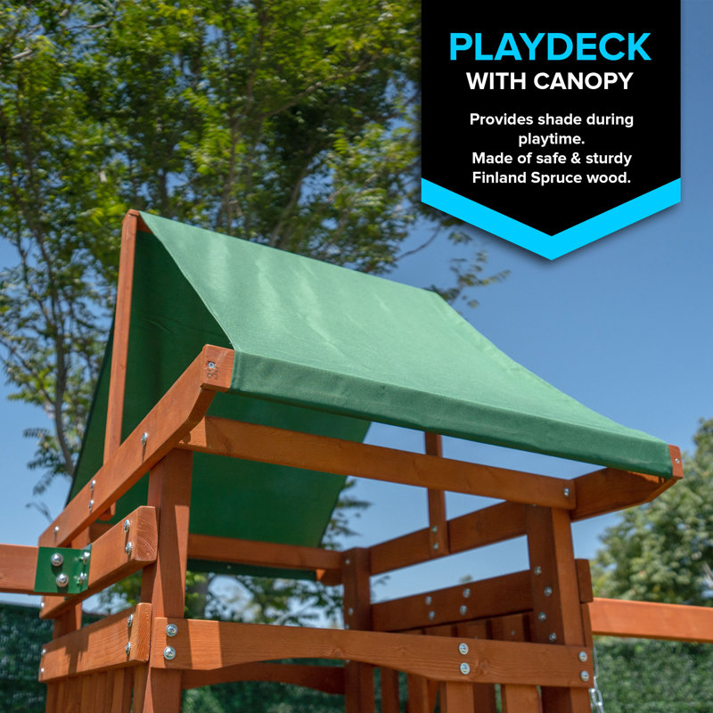 Sherwood Brown Wood Swing Set with Slide and Fort