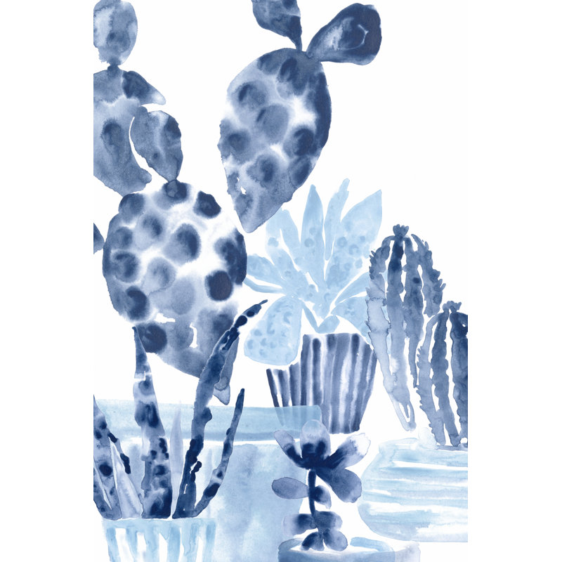 Indigo Succulent II by June Erica Vess - Painting Print, 122cm H x 81cm W, Black Floater Framed
