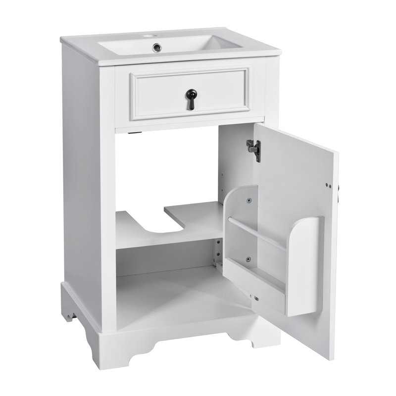 Bathroom Vanity With Ceramic Sink, Blanc, Noir, noir, noir, noir