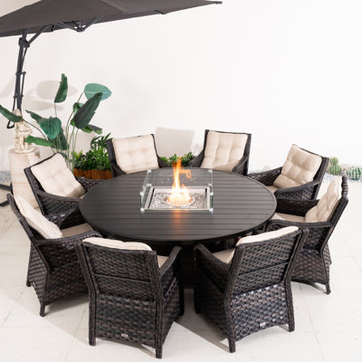 Table de salle à manger d'extérieur en osier pour 8 personnes avec chaises en rotin d'aluminium - idéale pour la terrasse et le jardin