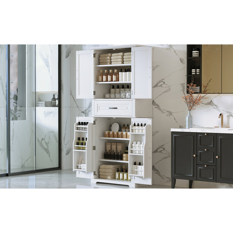 Rangement pour salle de bain - Tablette ajustable, blanc, basculant, armoire à glissières blanche avec grand panneau, tiroir