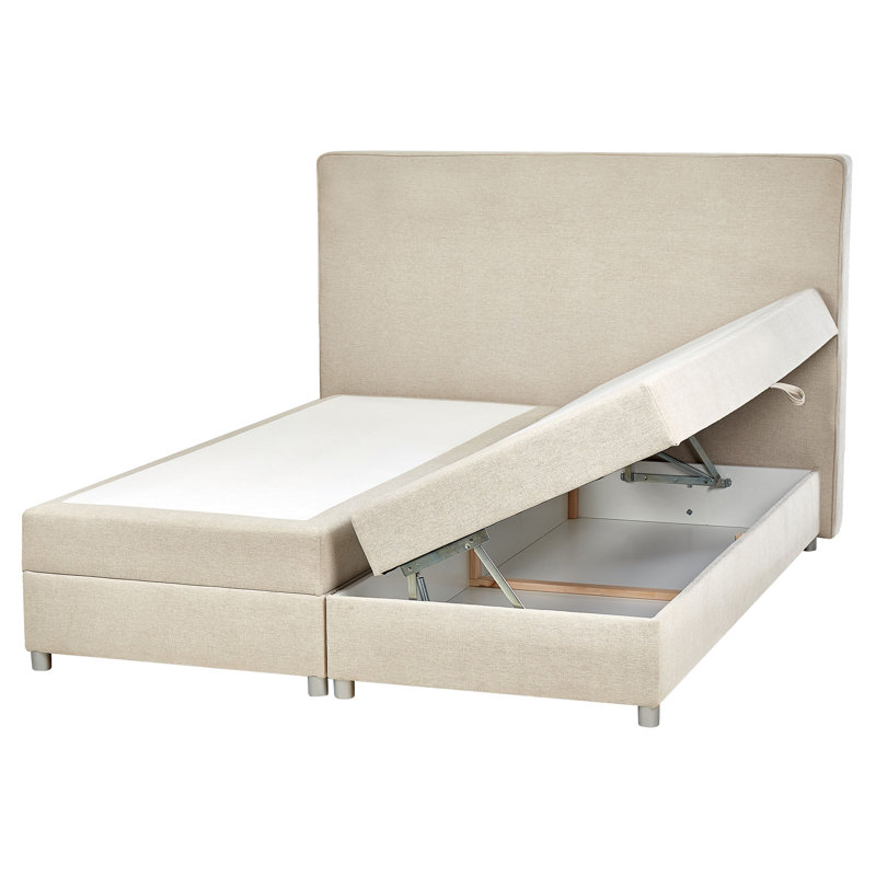 Mikelann Upholstered Ottoman Storage Bed with Mattress, Beige, European Kingsize (160 x 200cm)