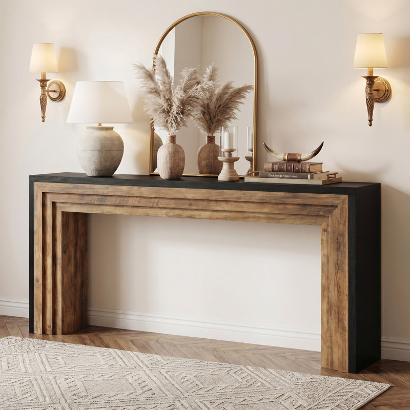 70.9 Inch Long Console Table For Entryway, Black/Walnut