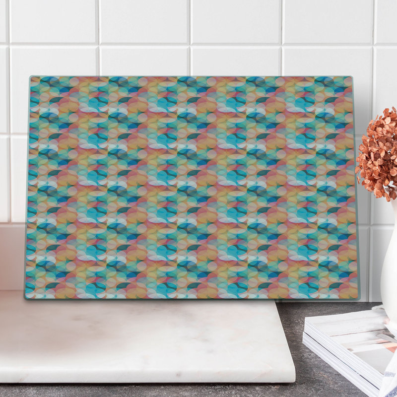 Ambesonne Circles Cutting Board Large Size Boho Rainbow Colors Multicolor