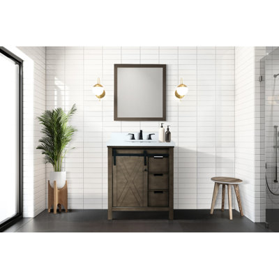 Meuble-lavabo rustique brun de 30 po de largeur, miroir de 28 po, tiroirs, armoire et tablette pour un espace de rangement abondant, routine d'installation de 29,5 po avec armoire intérieure incluse, tiroirs