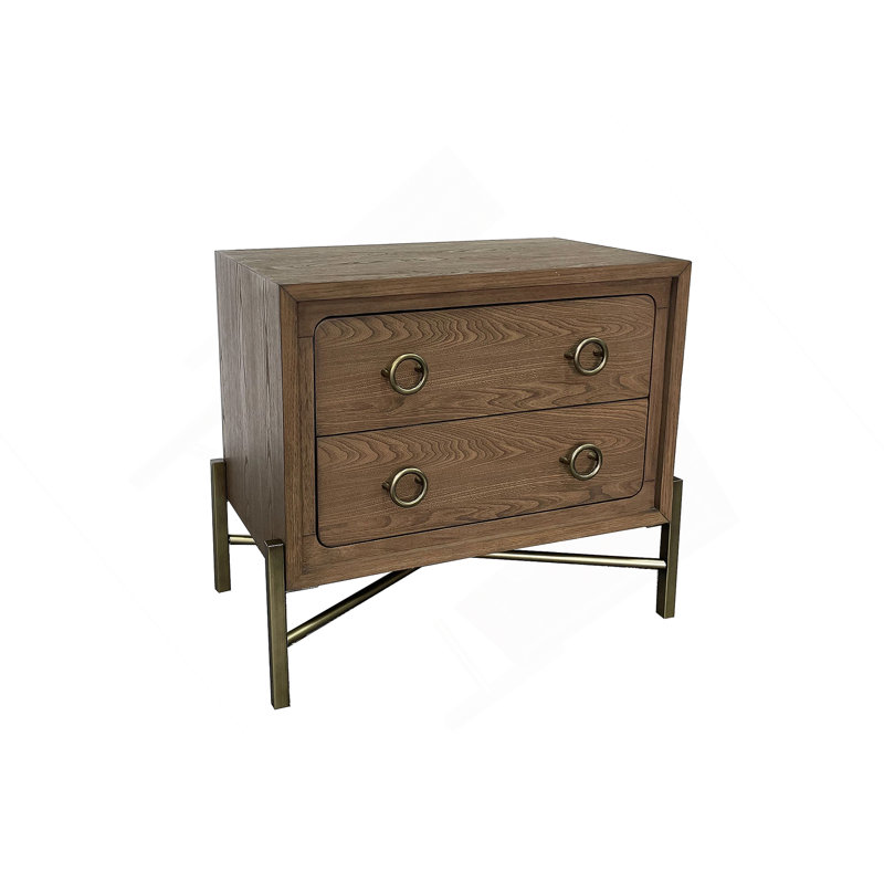 2 Drawer Nightstand With USB In Latte Finish With Metal Base