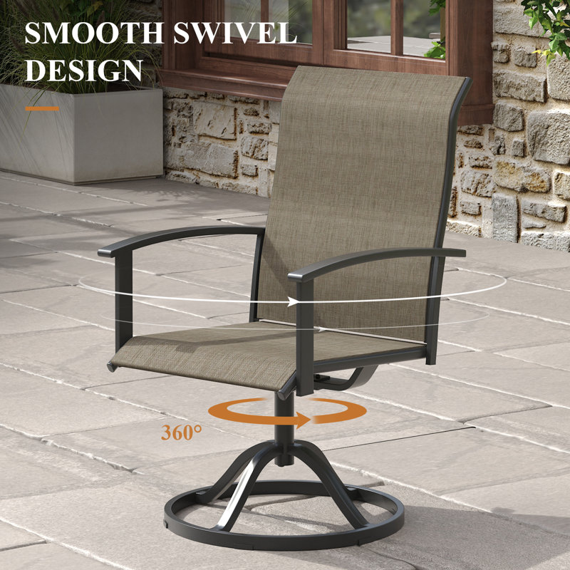 50" Round Patio Dining Set For 6-Person With Swivel Chairs, Walnut, Brown