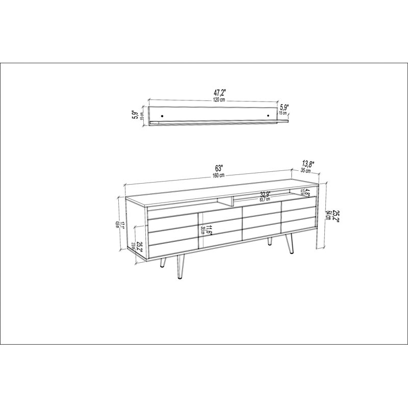 Abderraouf 63" TV Stand for TVs up to 70", Black/Bendire Marble