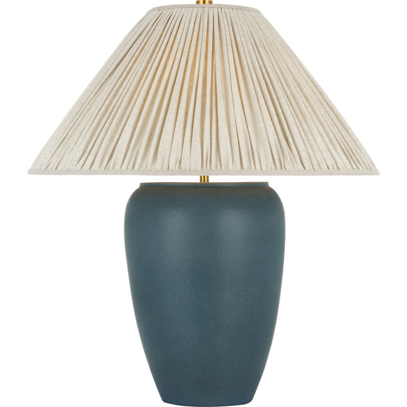 Anwen 23" Cordless Table Lamp with Natural Linen Pleated Shade, Indigo
