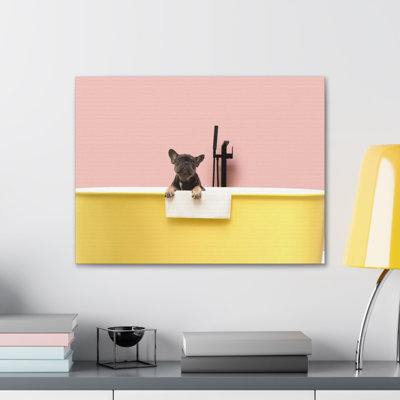 Cute French Bulldog Bath Canvas Wall Art