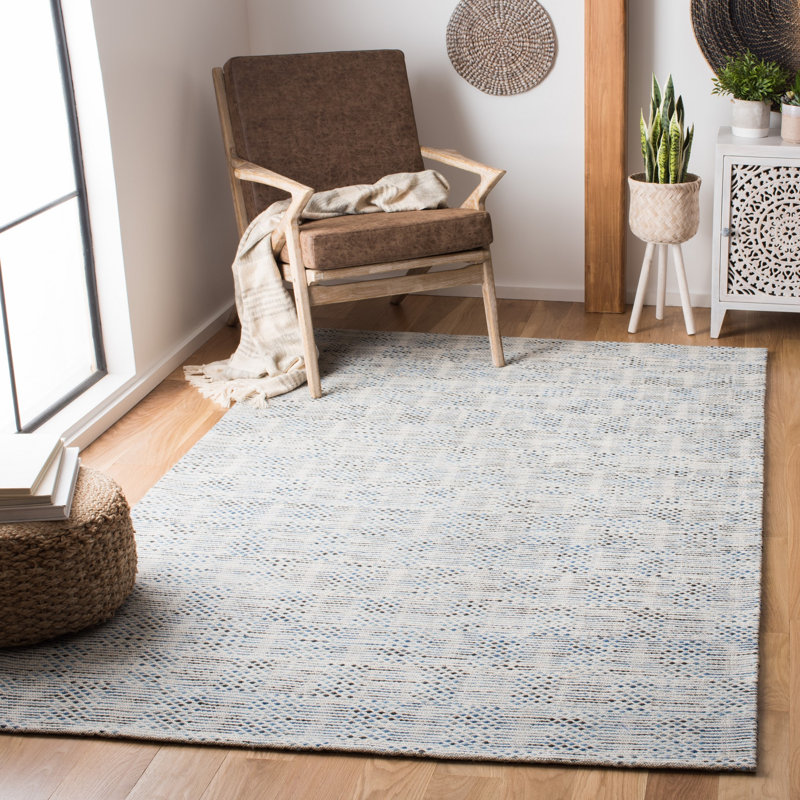 Laureldale Hand Woven Wool/Cotton Abstract Rug in Navy/Beige, Rectangle 6' X 9'