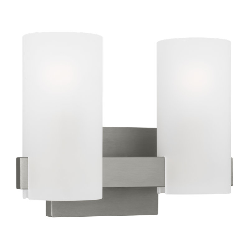 Rhode Medium Brushed Steel Vanity Light with Etched Glass Shades