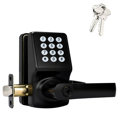 Keyless Entry Door Lock with Handle - IC Card and Anti-peep Password - Easy Installation for Home, Hotel - Matte Black