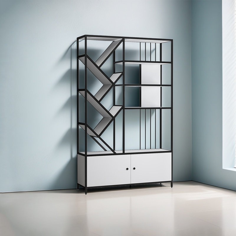 Bibliothèque en métal de style moderne et luxueux, (9 tablettes) H 70,87 po x l 39,37 po x P 11,81 po, Noir / blanc