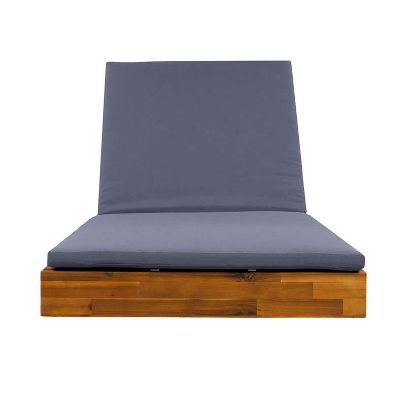 Acacia Wood Chaise Lounge with 2-Fold Thin Cushion - Outdoor Recliner with Water-Repellent Cushion, 79.6" L x 29" W, 300 lbs