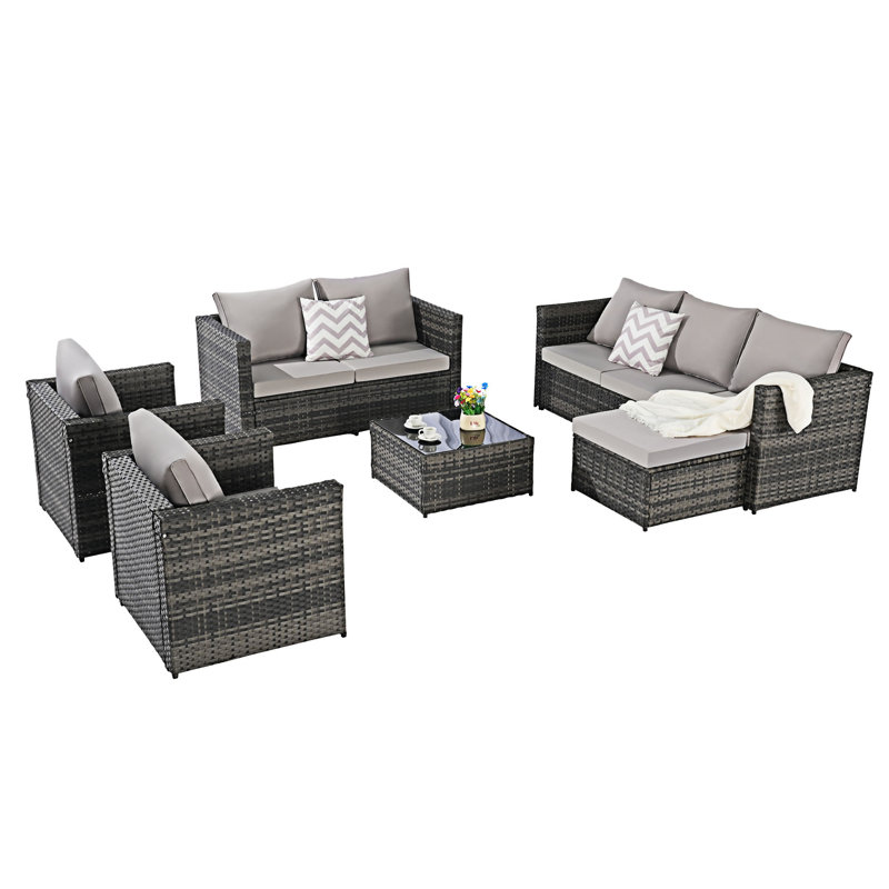 6 Piece Outdoor Conversation Set, Light Gray