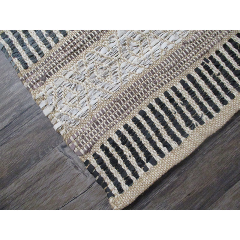Tapis rayé noir / gris tissé à plat à la main Perley, Rectangle 4 pi x 6 pi