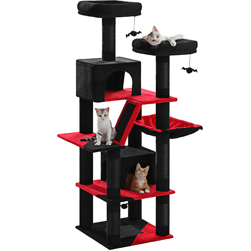 Gothic Black and Red Sisal Multi-Level Cat Tree Tower