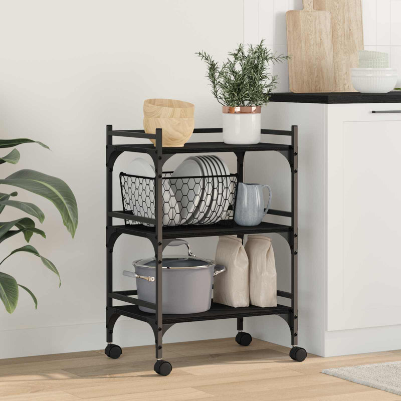 Wood Bar Cart, Black Oak