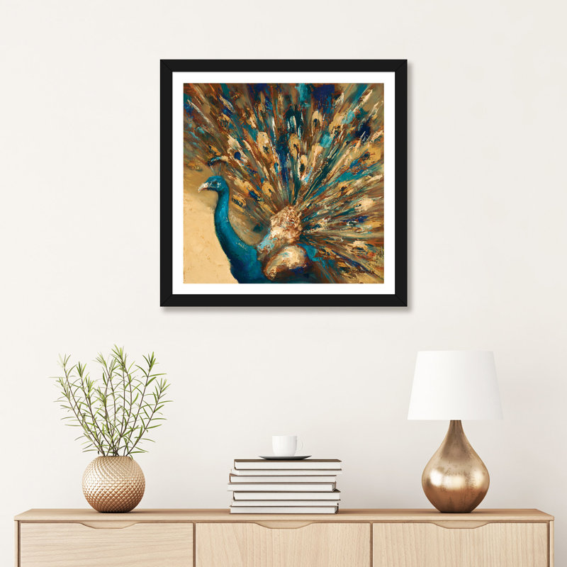 Proud Peacock par Julianne Marcoux - reproduction d'art encadrée, H 24 po x l 24 po x p 1 po, Papier encadré noir