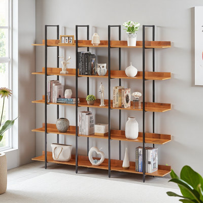 5 Tier Bookcase Home Office Open Bookshelf, Vintage Industrial Style Shelf, MDF Board