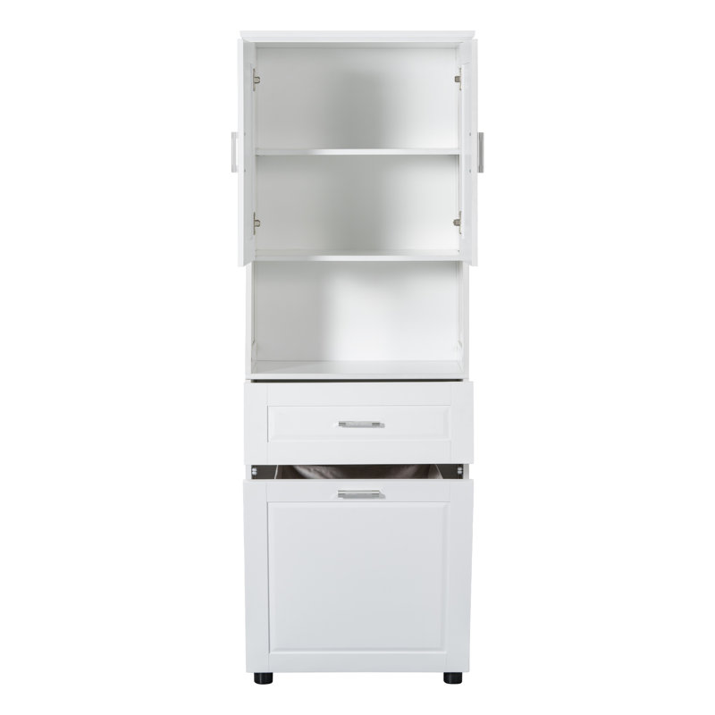 Grande armoire de salle de bain avec panier à linge, Blanc